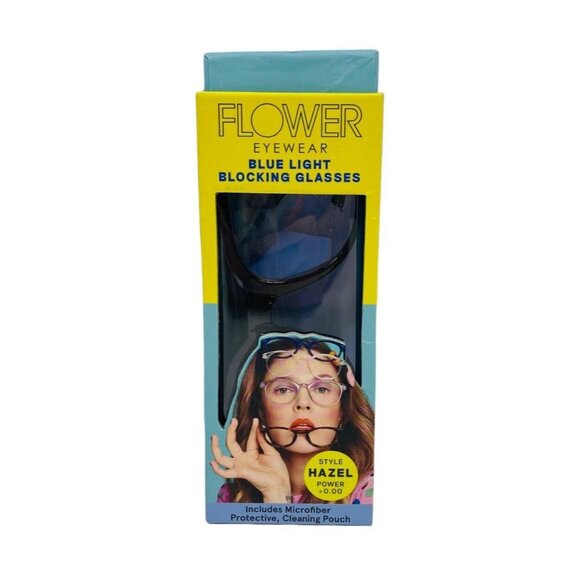 Flower Eyewear Hazel Blue Light Blocking Glasses Black +0.00 w/ Microfiber Pouch - Picture 1 of 9